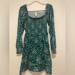 Tickled Teal green floral smocked top dress